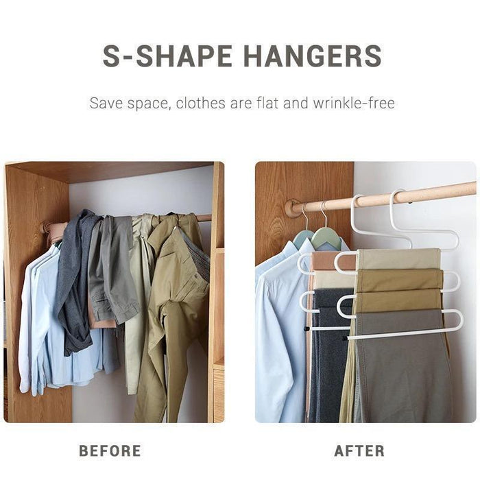 Trouser Hangers Multi Layers Metal 5 Tier S Shaped Pants Clothes White Hanger