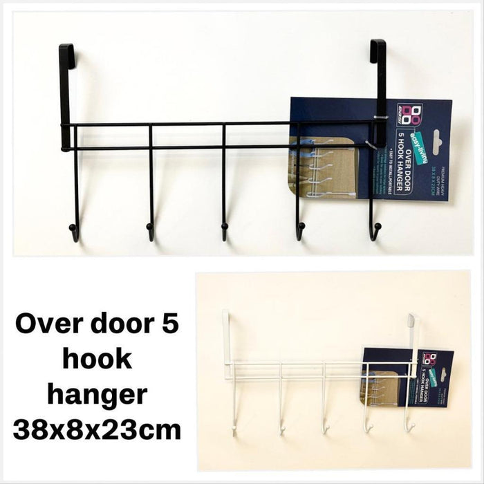 Over Door Hanging Rack 5 Hook Hanger Bathroom Kitchen Clothes Organiser 38cm