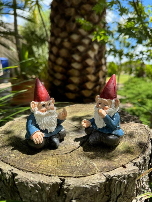 Garden Gnome Rude Finger & Smoking Gnome Set of 2 Funny Hilarious Gnomes 9.5cm