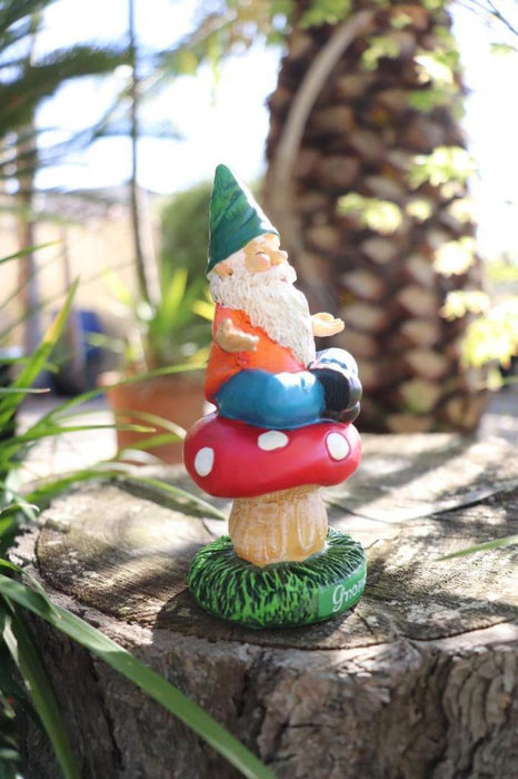 Garden Gnomes Statue Yoga Gnome on Mushroom Meditation Fairy Garden Décor