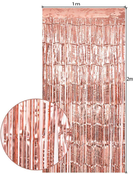 6x Foil Metallic Fringe Tinsel Curtain Rose Gold Backdrop Door Party Decorations