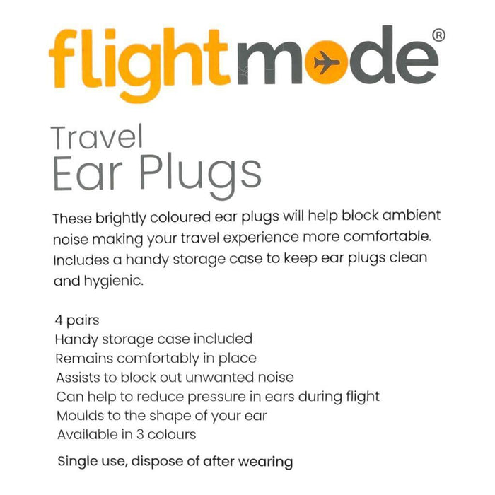 Flight Mode Memory Foam Ear Plugs 4pk Travel Holiday Plane Noise Cancelling Fly