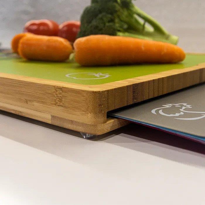 Bamboo Chopping board with inserts Wood Cutting Board with 6 Colour Cutting Mats