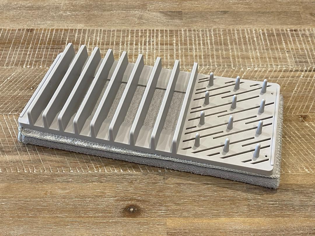 2 in 1 Dish Drying Mat with Rack Microfiber Space Saving Absorbent Grey