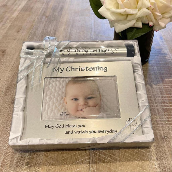 Baby Christening Certificate Holder Keepsake Newborn Baby Shower Photo Gift Set