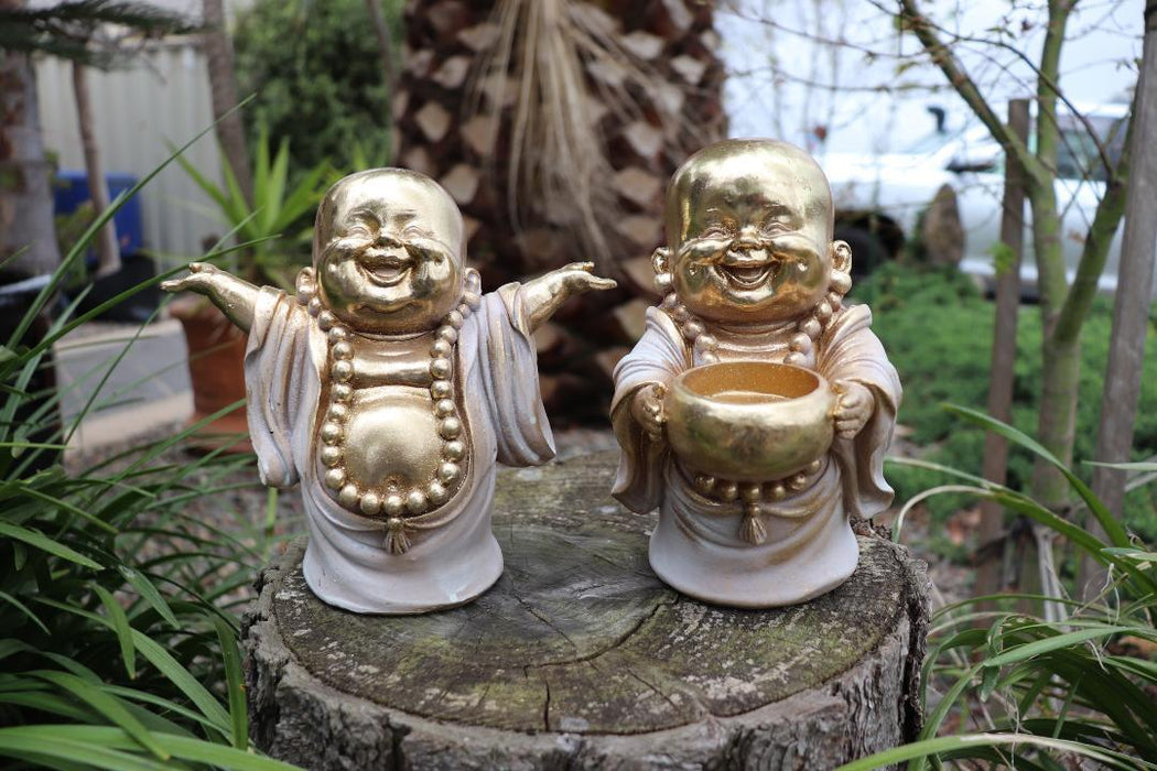 Laughing Buddha Statue Happy Money Lucky Fengshui Home Decor Figurine Set of 2