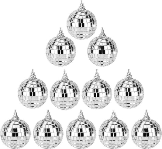 12X Mirror Disco Balls Set Silver Disco Party Decoration Christmas Balls 5cm
