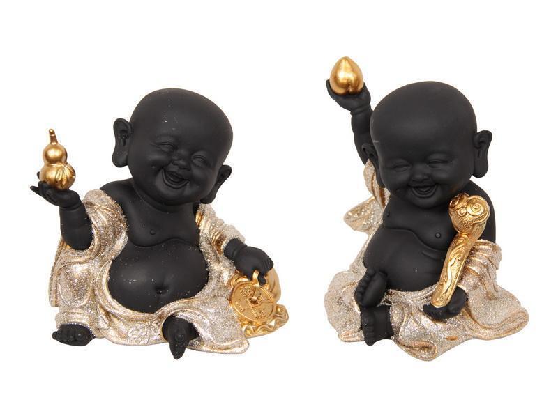 2x Happy Buddha Statue Lucky Fengshui Gold Monk Home Decor Figurine 13cm