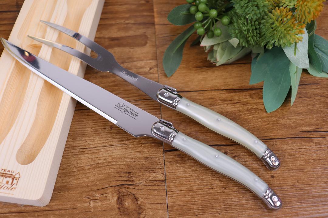 Laguiole Carving Set Knife & Fork Chef French Stainless Steel for Roast Meat