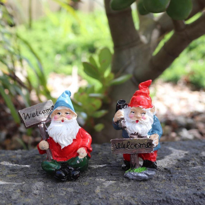 Garden Gnomes Welcome Sign Gnome Statue Figurine Fairy Garden Accessories 4pcs