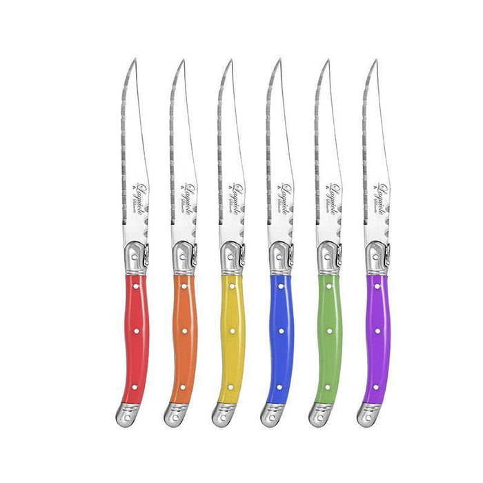 6x Laguiole Silhouette Steak Knife Set Stainless Steel Multicolour Inox 430