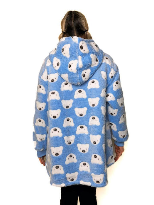 Hooded Blanket Soft Cozy Warm Fleece Wearable Kids Blanket Hoodie Blue Bear