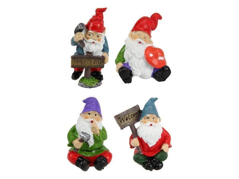 Garden Gnomes Welcome Sign Gnome Statue Figurine Fairy Garden Accessories 4pcs