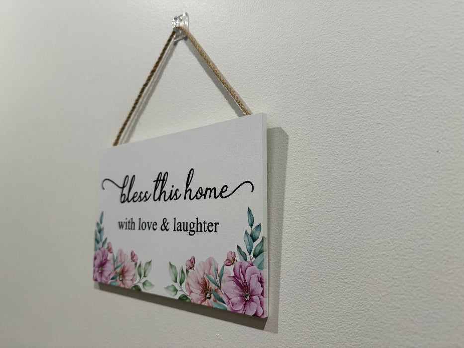 Wooden Home Sign Wall Decor 'Bless This Home' Hanging Country Signs