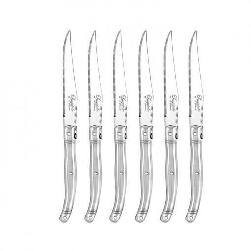 Laguiole Silhouette Steak Knife Set Silver Stainless Steel 6 Knives Inox 430