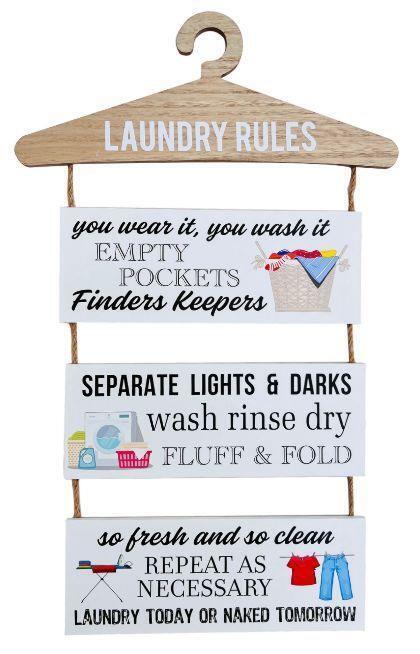 Laundry Rules Wooden Sign Funny Country Home Signs Hanging Wall Decor