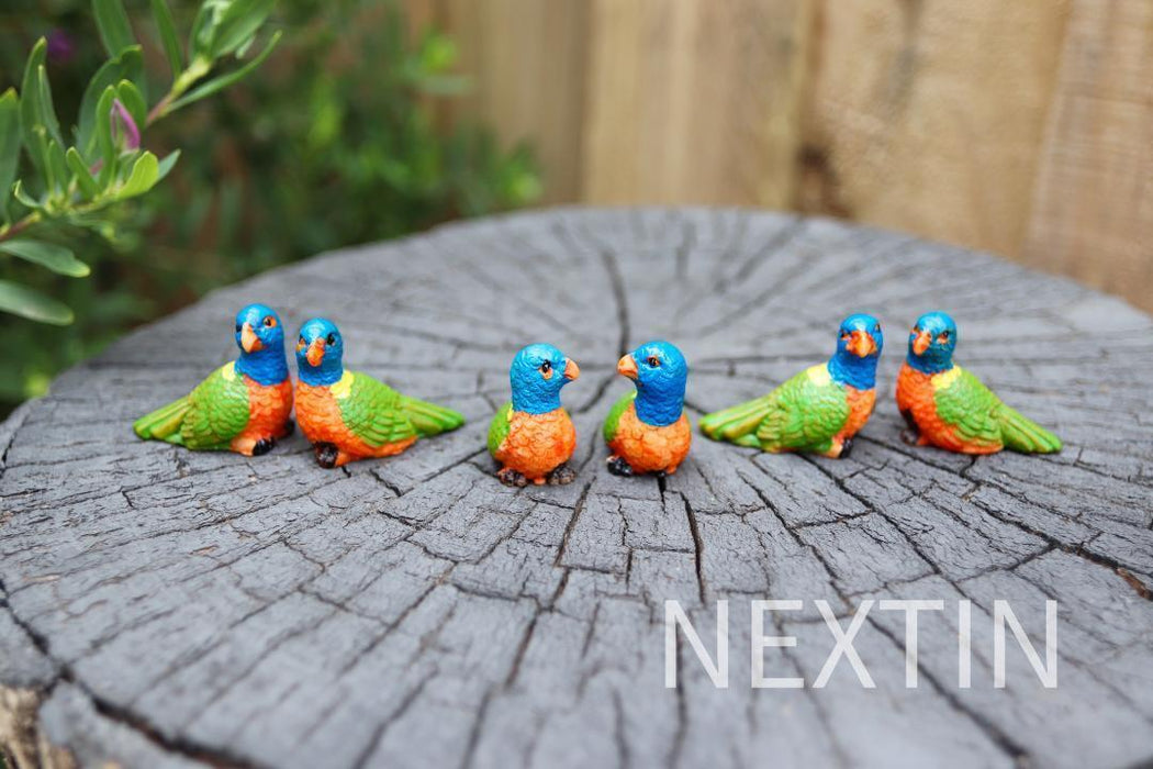 Miniature Bird Decorative Figurines Mini Rainbow lorikeet Birds Fairy Garden 6pc