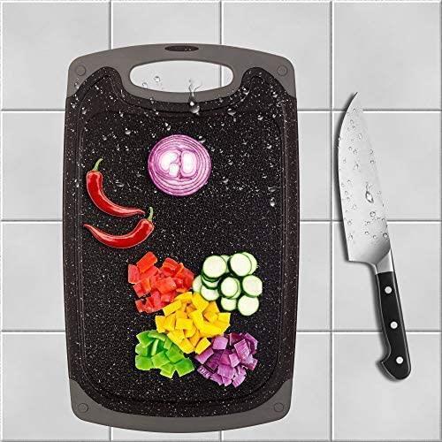 3 pcs Plastic Chopping Boards Large Cutting Board Set Black Marble Juice Groove