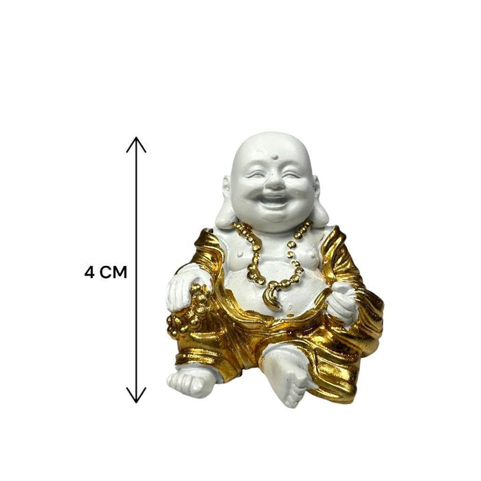 Mini Buddha Statues White & Gold Shiny Happy Ornament Figurines 4cm Set of 3