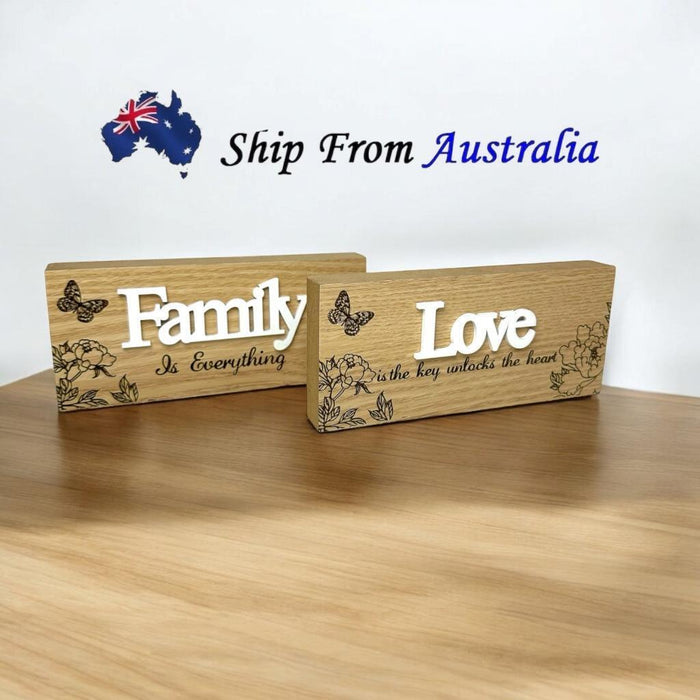 Family Table Sign Plaque Wood Home Signs Table Centerpiece Farmhouse Decor 16cm