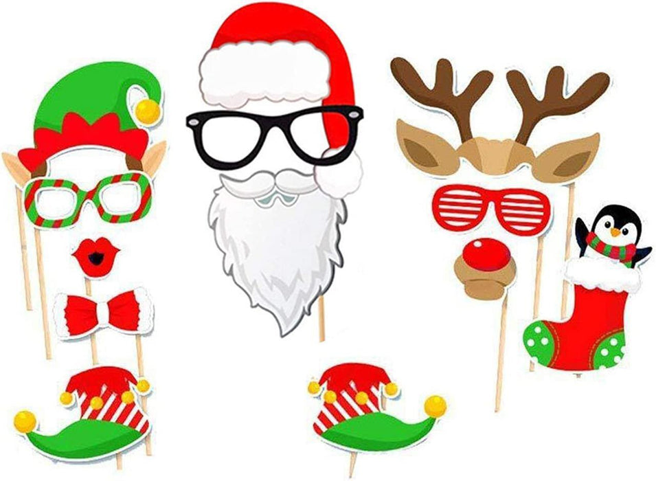 Christmas Photo Booth Props Selfie Props Accessories Santa Christmas Party 32pcs