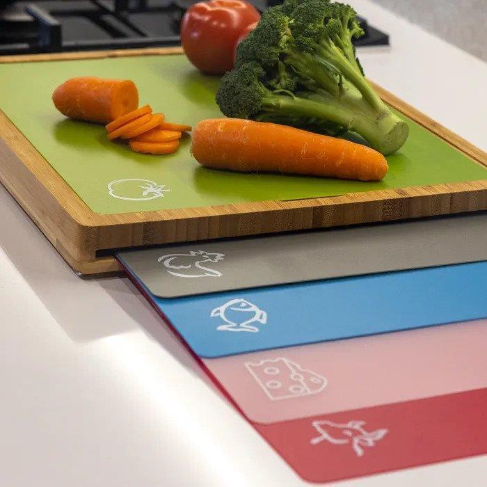 Bamboo Chopping board with inserts Wood Cutting Board with 6 Colour Cutting Mats