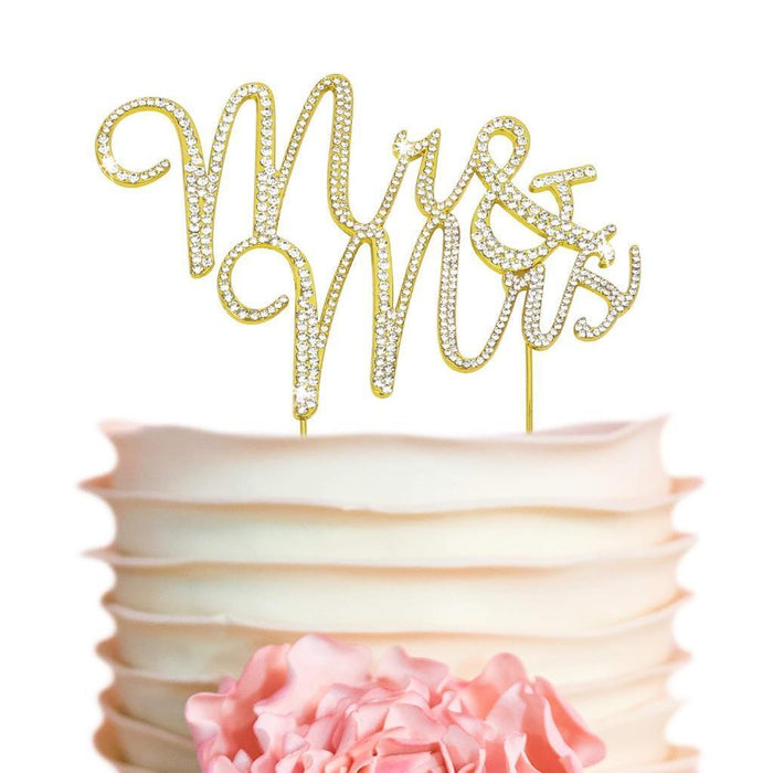 Mr & Mrs Wedding Cake Topper Crystal Gold Metal Wedding Anniversary Party