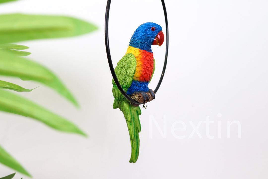 Rainbow Lorikeet Bird in Ring Figurine Statue Yard Garden Ornaments Decor 22cm