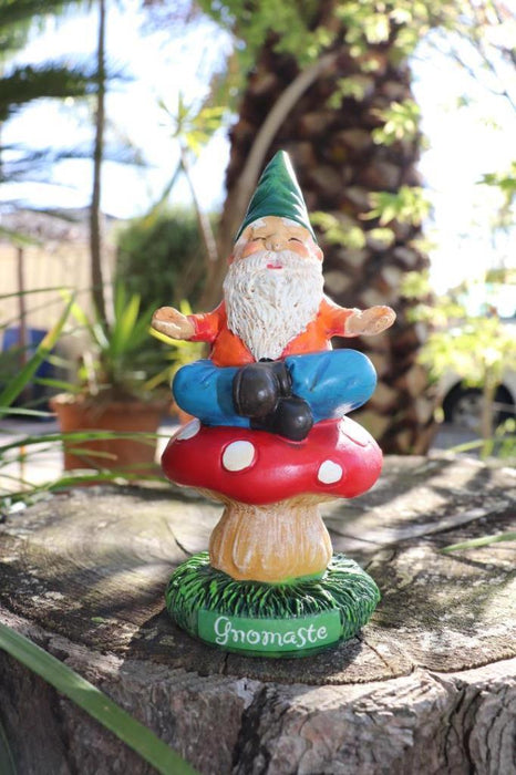 Garden Gnomes Statue Yoga Gnome on Mushroom Meditation Fairy Garden Décor