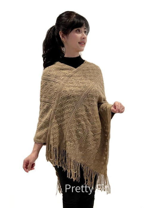 Women Poncho Sweater V Neck Knitted Pullover Ladies Warm Shawls Wraps Capes