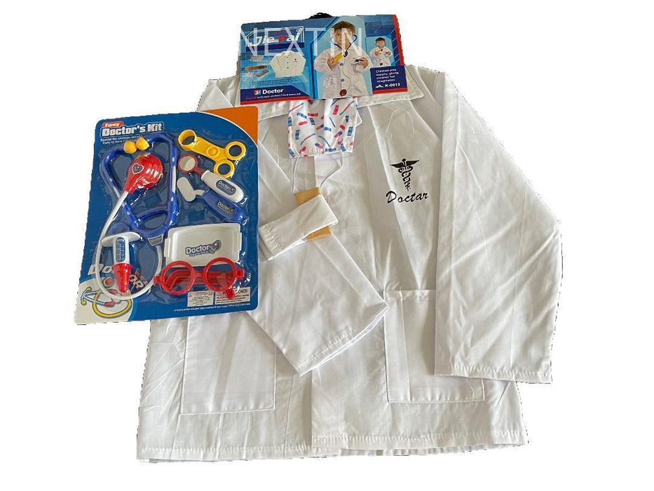 Kids Costume Set Doctor White Role Play Set Halloween Cosplay Party 3-6 years