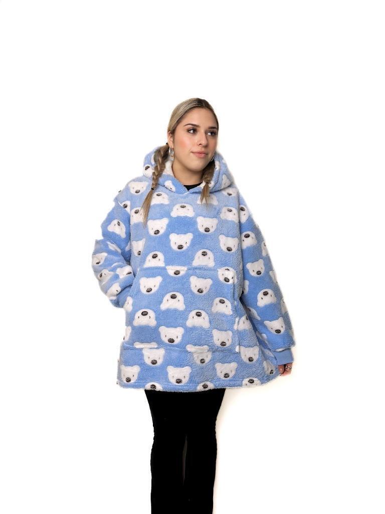 Hooded Blanket Soft Cozy Warm Fleece Wearable Kids Blanket Hoodie Blue Bear