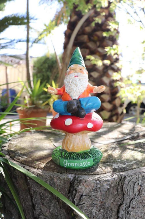 Garden Gnomes Statue Yoga Gnome on Mushroom Meditation Fairy Garden Décor