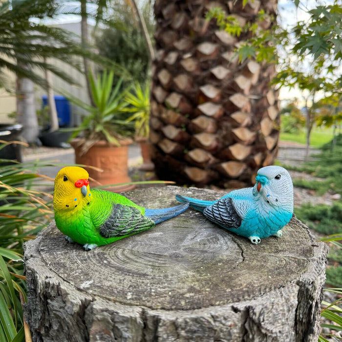 2x Budgie Parrot Bird Figurine Parakeet Birds Statue Garden Ornament Decor