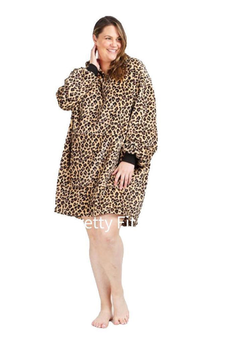 Hooded Blanket Soft Cozy Warm Fleece Wearable Oversize Blanket Hoodie Leopard