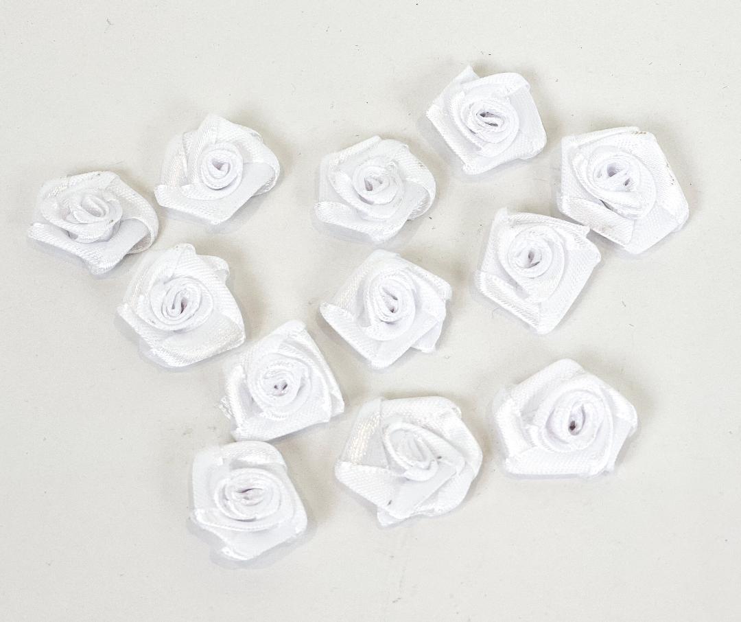 White Mini Roses Flowers Ribbon Bows Craft Artificial Wedding Applique Sewing