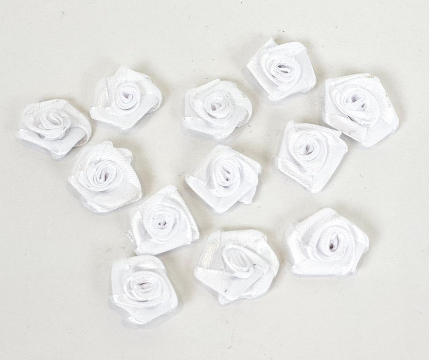 White Mini Roses Flowers Ribbon Bows Craft Artificial Wedding Applique Sewing