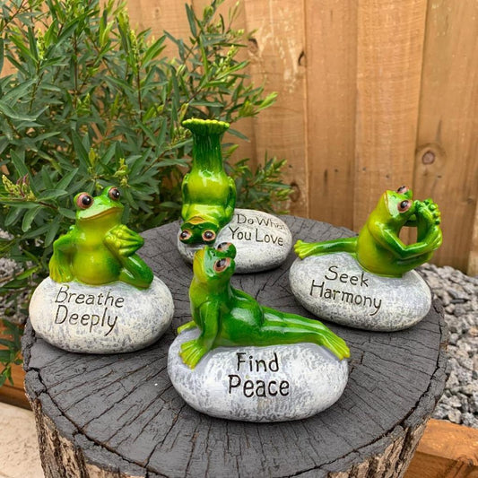 Frogs Decorative Yoga Frog on Stone Figurines Funny Garden Home Décor Ornament