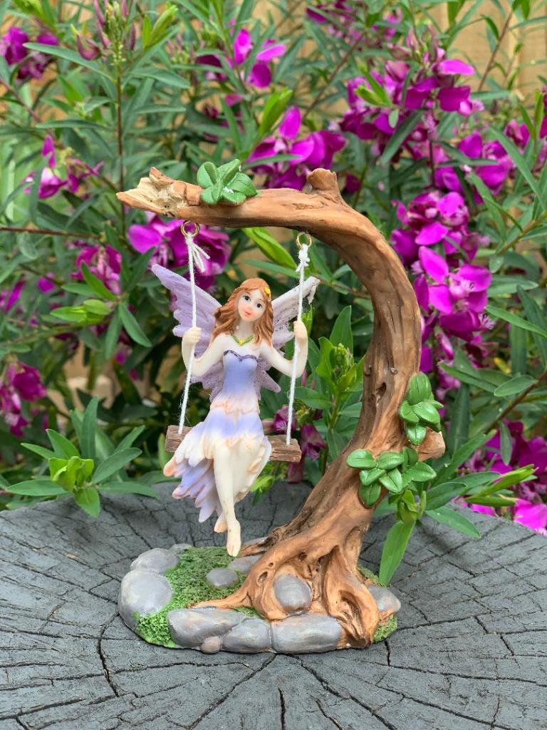 Fairy on Tree Swing Garden Décor Accessories Figurine Fairies Angel Ornaments