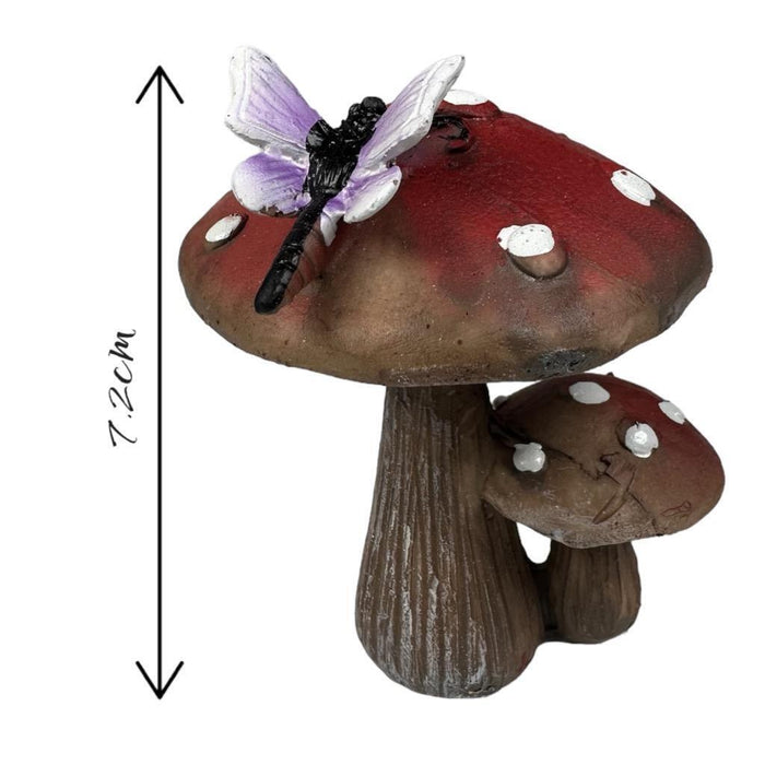 Miniature Fairy Garden Double Mushroom with Butterfly Dragonfly Ladybug or Bee