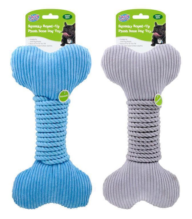 Squeaky Jumbo Dog Toys Roped Up Plush Bone Tough Cat Dog Stuffed Chew Toy