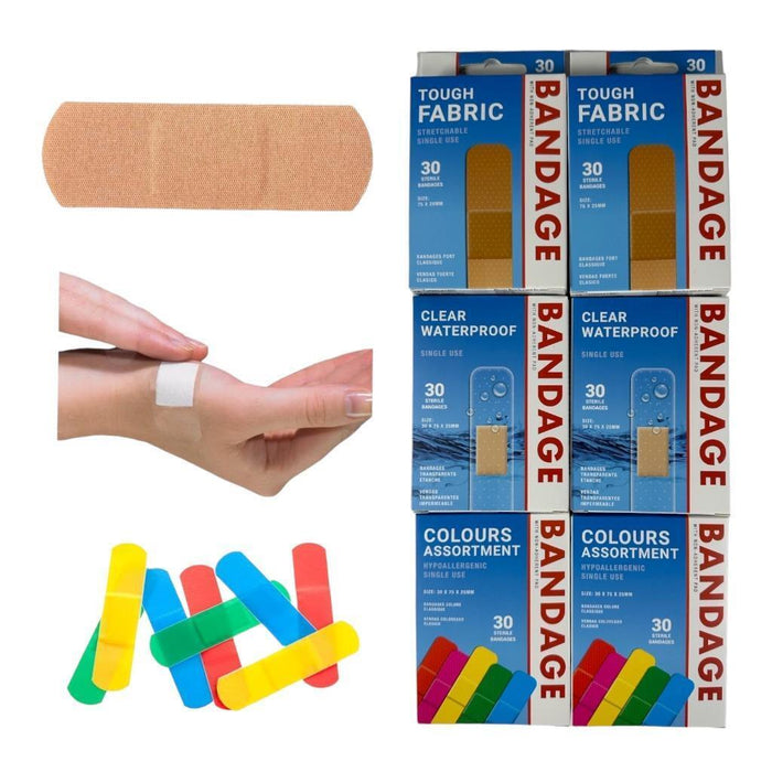 120 Mixed Band Aids for Wound & Cuts - Tough Fabric Waterproof Medical Health