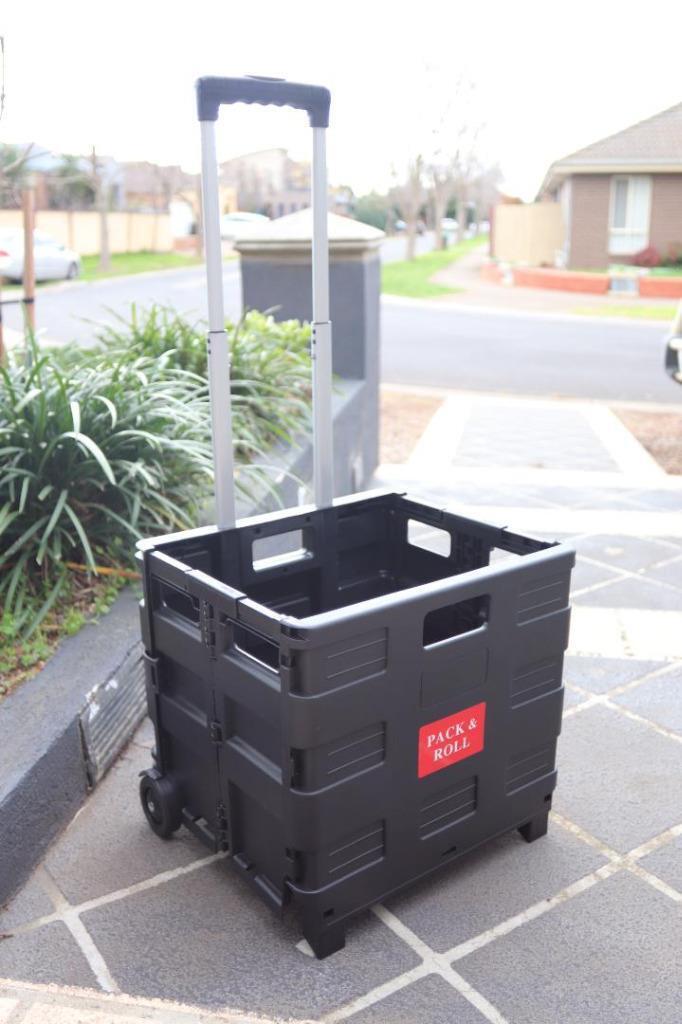 Foldable Shopping Trolley Box Portable Plastic Folding Grocery Cart with Wheels