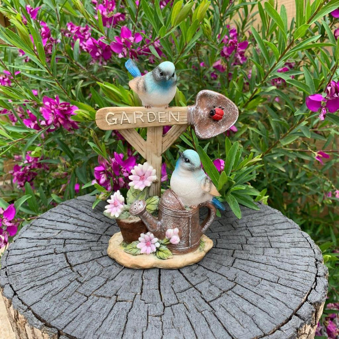 Blue Birds Garden Sign Bird Statues Garden Decor Sculptures Outdoor 16cm