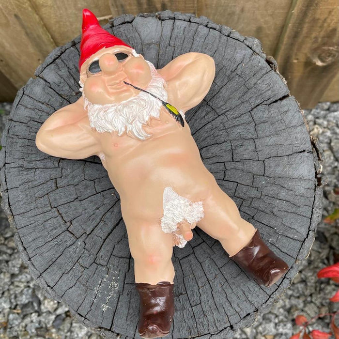 Garden Gnome Naked Nude Gnomes Naughty Laying Down Garden Ornament Statue 25cm