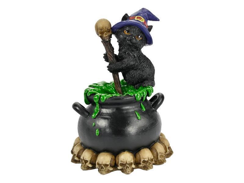 Witch Black Cat Statue Magic Cat Ornament Figurine Halloween Decoration 12.5cm