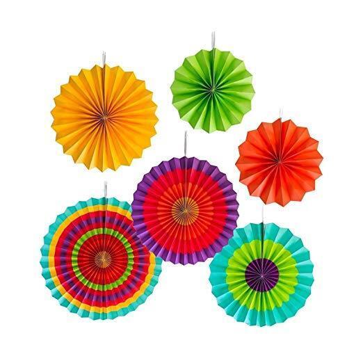 Rainbow Happy Birthday Decorations Set Balloons Multicolour Hanging Paper Fans