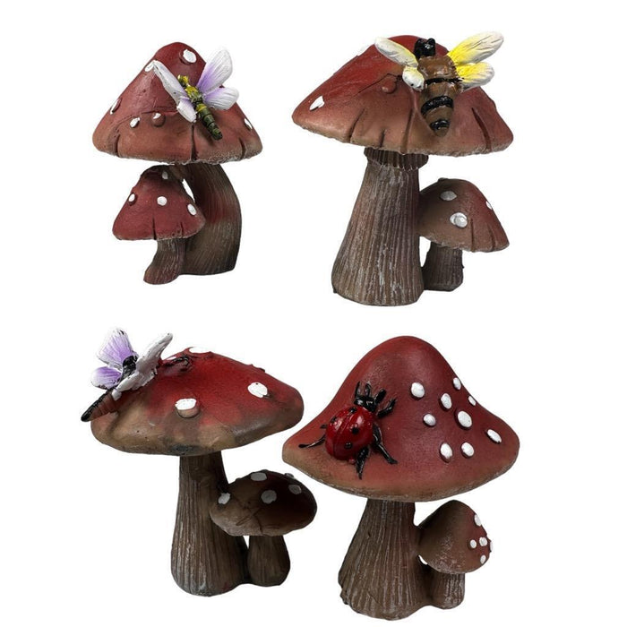 Miniature Fairy Garden Double Mushroom with Butterfly Dragonfly Ladybug or Bee