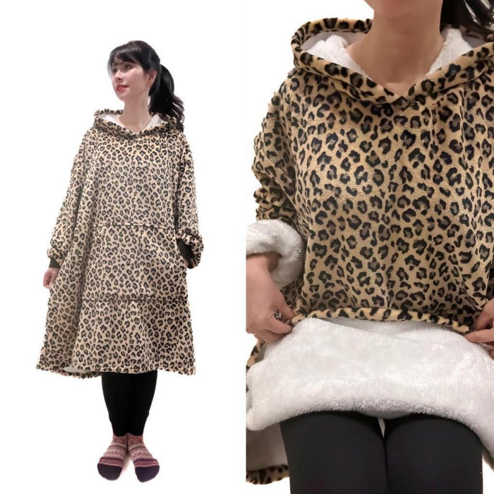 Hooded Blanket Soft Cozy Warm Fleece Wearable Oversize Leopard Blanket Hoodie