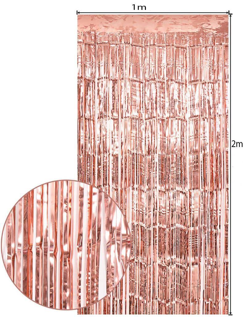 4x Foil Metallic Fringe Tinsel Curtain Rose Gold Backdrop Door Party Decorations